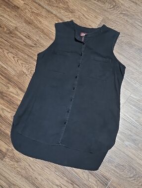 Sleeveless Washed Out Black Button-Down Mini Dress or Swim Coverup, Size 1X